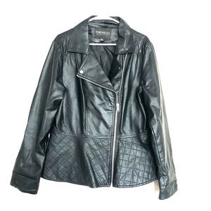 Faux leather peplum motto jacket